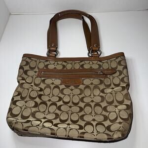 Coach F14693 Penelope Signature Lunch Tote Handbag Purse Shoulder Bag Brown Tan